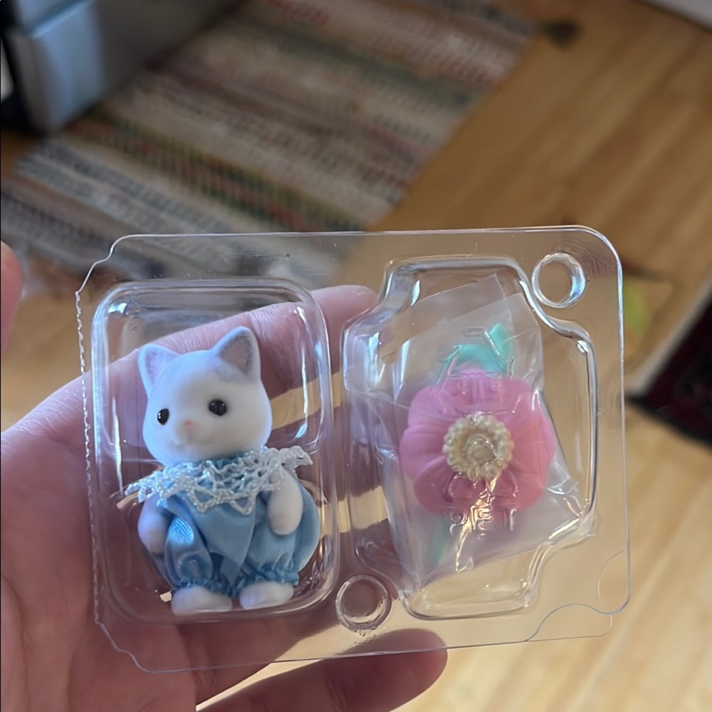Calico Critter Cat Figurine with Blue Dress